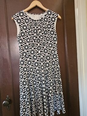 Strapless Black & White Floral-Geo Fit-and-Flare Dress